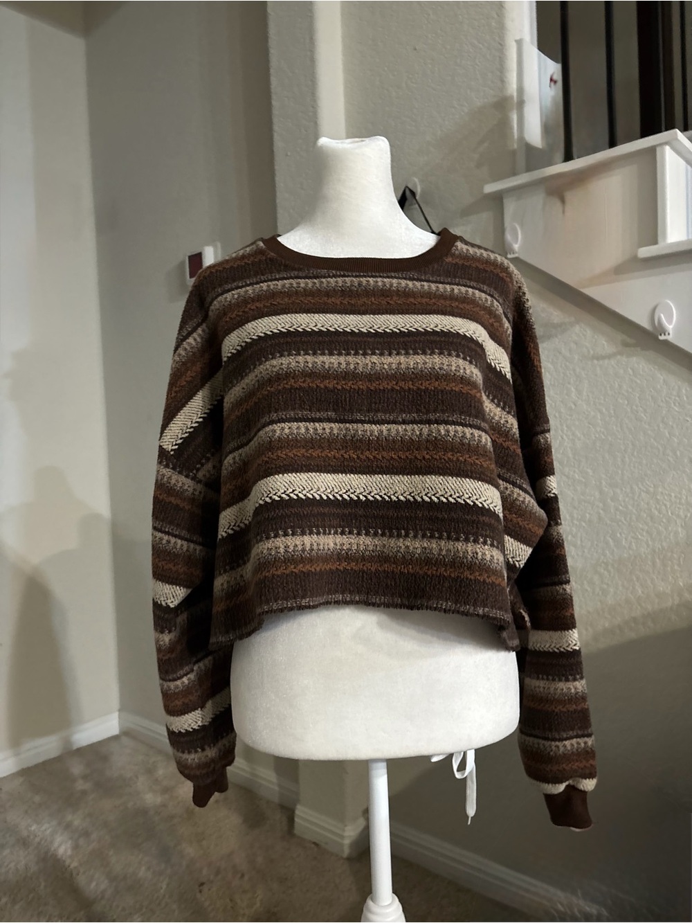 Women’s Striped Crewneck Sweater - Brown & Cream